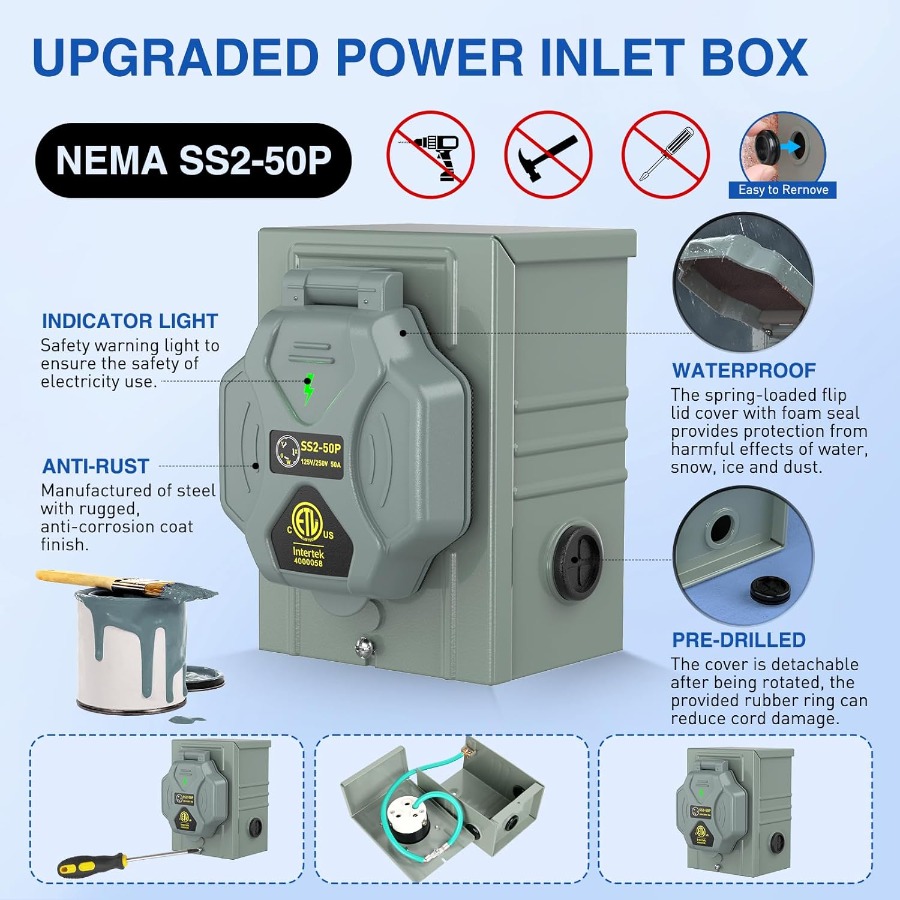 50A 50FT Heavy Duty Generator  - Outdoor Power Inlet Box 评论和价格