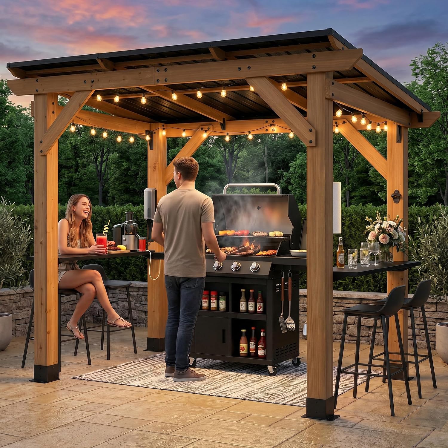 Cedar Wood Grill Gazebo 6x8 FT - Outdoor Power For Gazebo 评论和价格