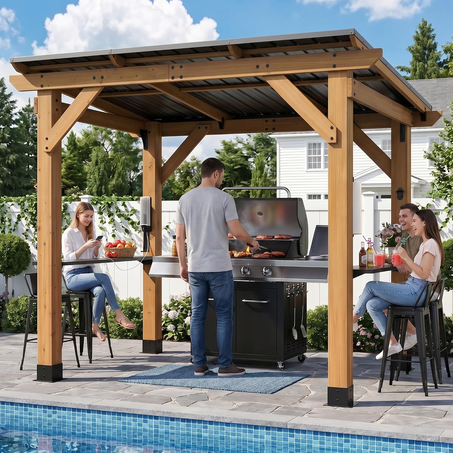 Cedar Wood Grill Gazebo 6x8 FT - Outdoor Power For Gazebo 评论和价格