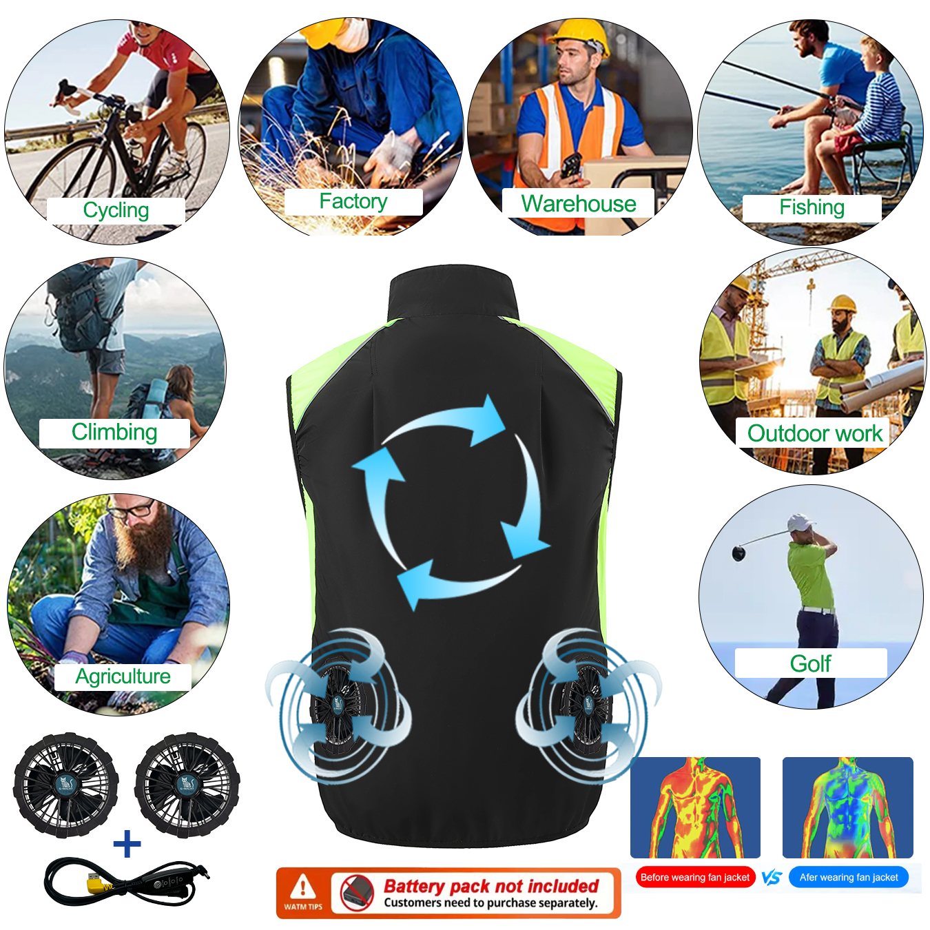 USB Cooling Fan Vest Summer Ai - Outdoor Power Not Working 评论和价格