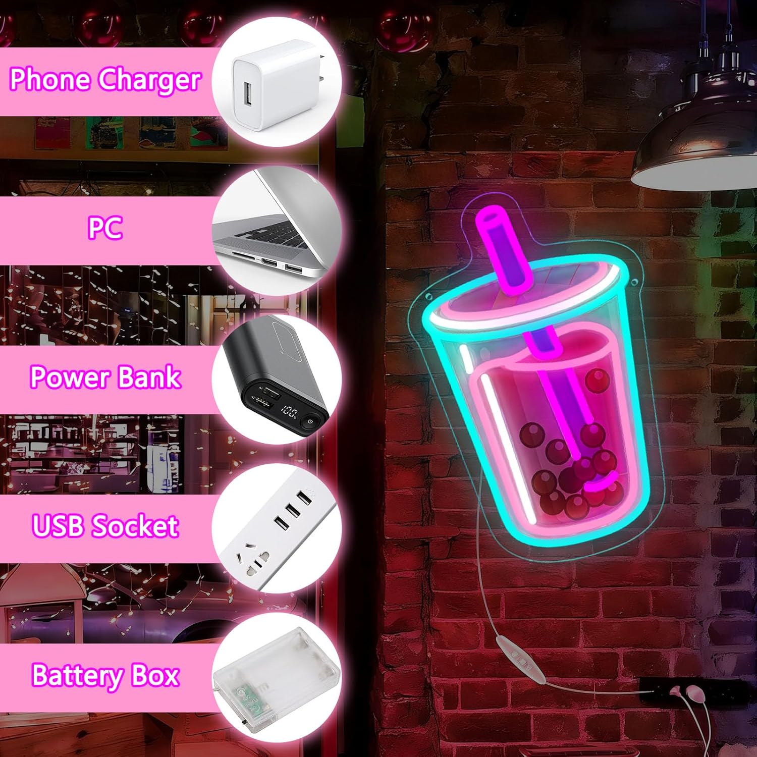 Bubble Tea Neon Sign USB Power - Outdoor Kitchen Power 评论和价格